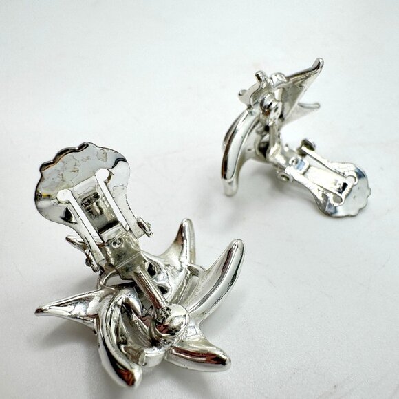 Bogoff Designer Earrings Signed  Vintage Silver Tone Pinwheel Clip-on - Picture 6 of 6